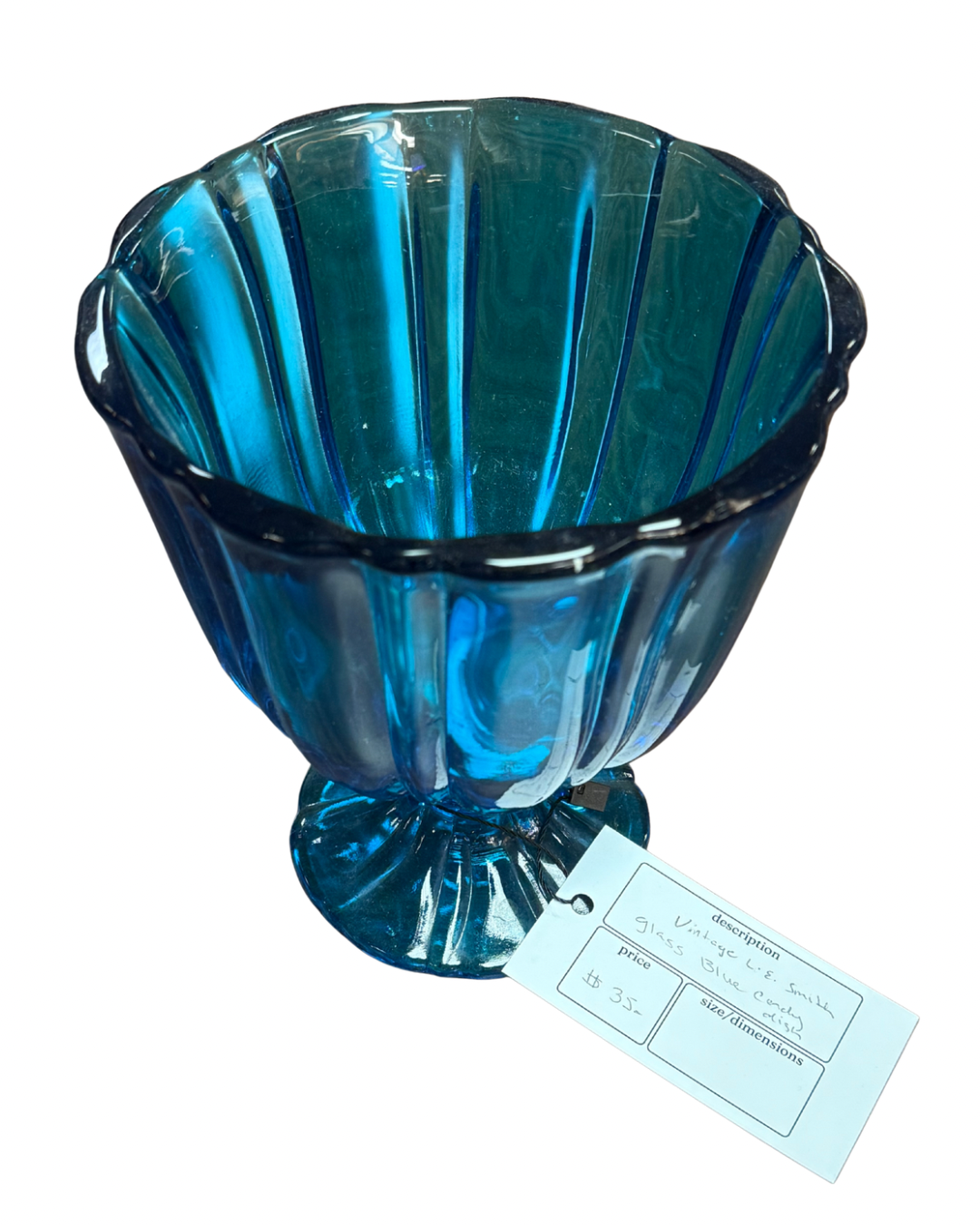 Vintage L.E. Smith Glass Blue Candy Dish Bowl