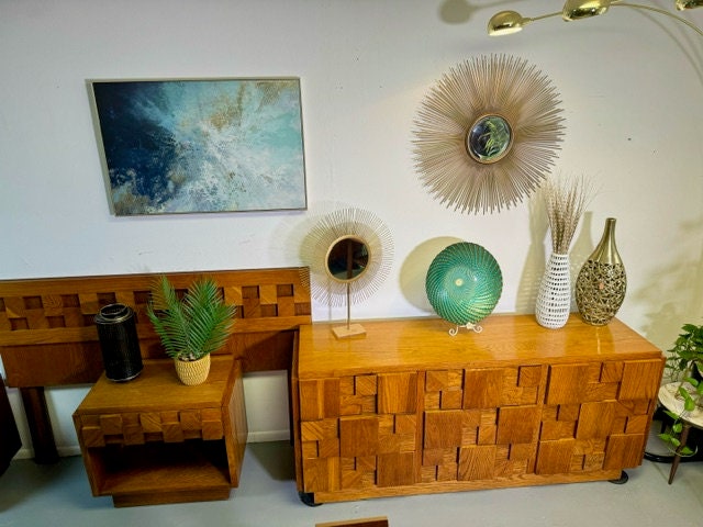 Vintage Mid century modern Lane Staccato Brutalist MIdCentury Modern Oak 3 PC set 1960s ***FREE SHIPPING***