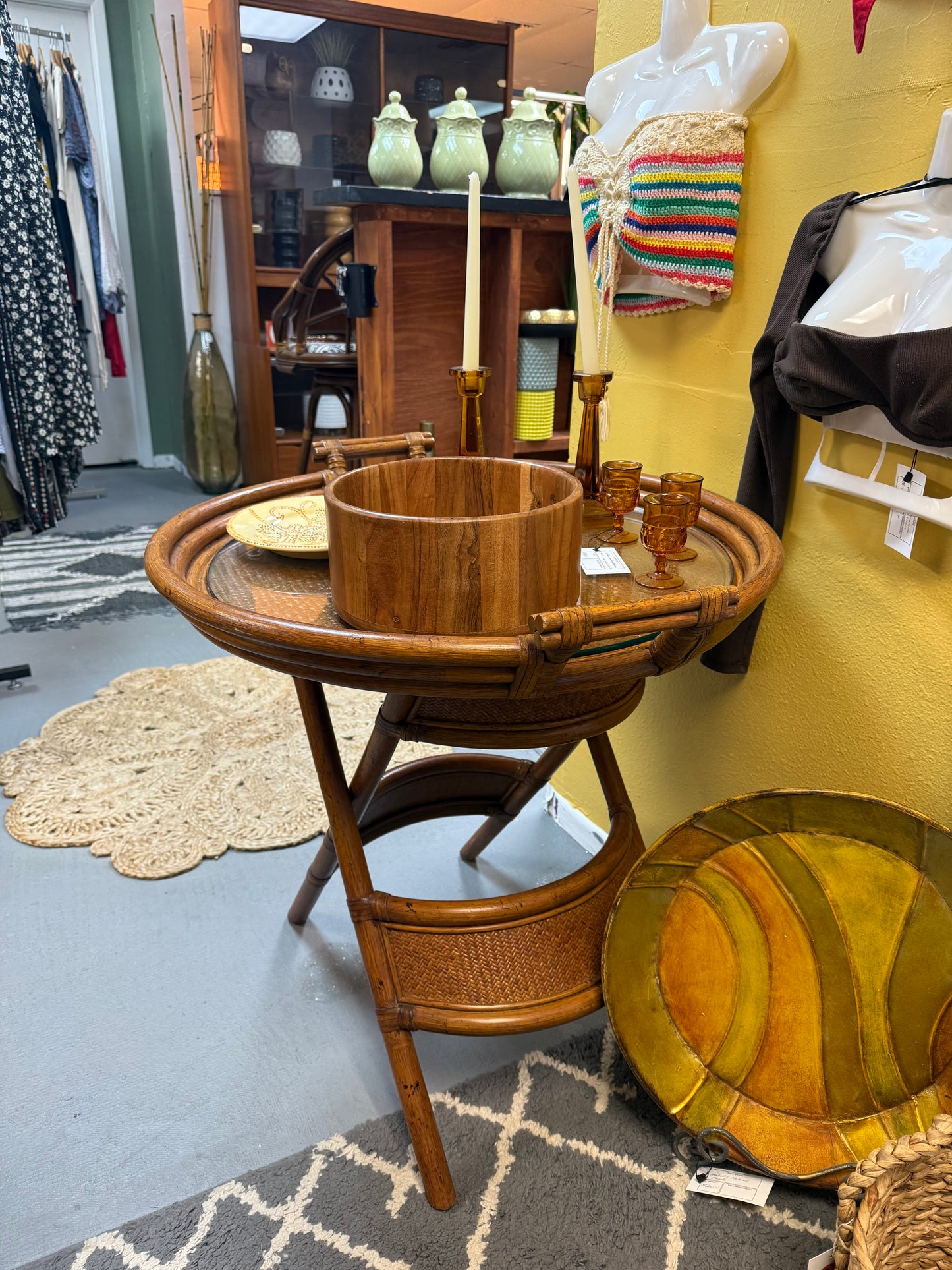 Vintage Folding Rattan/Bentwood Tray Table