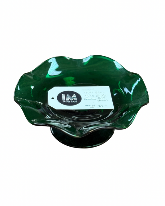 MCM Blown Glass Ruffle Rim Green Bowl/Dish
