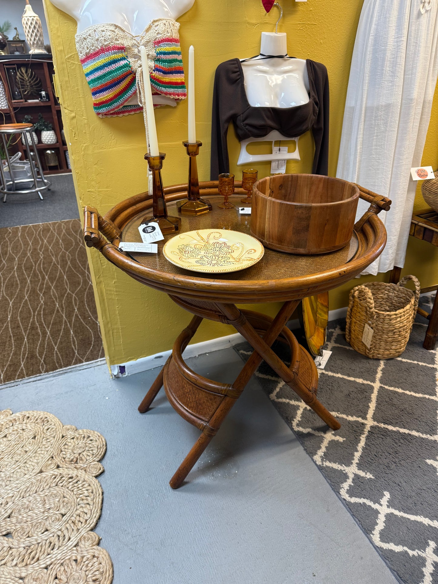 Vintage Folding Rattan/Bentwood Tray Table