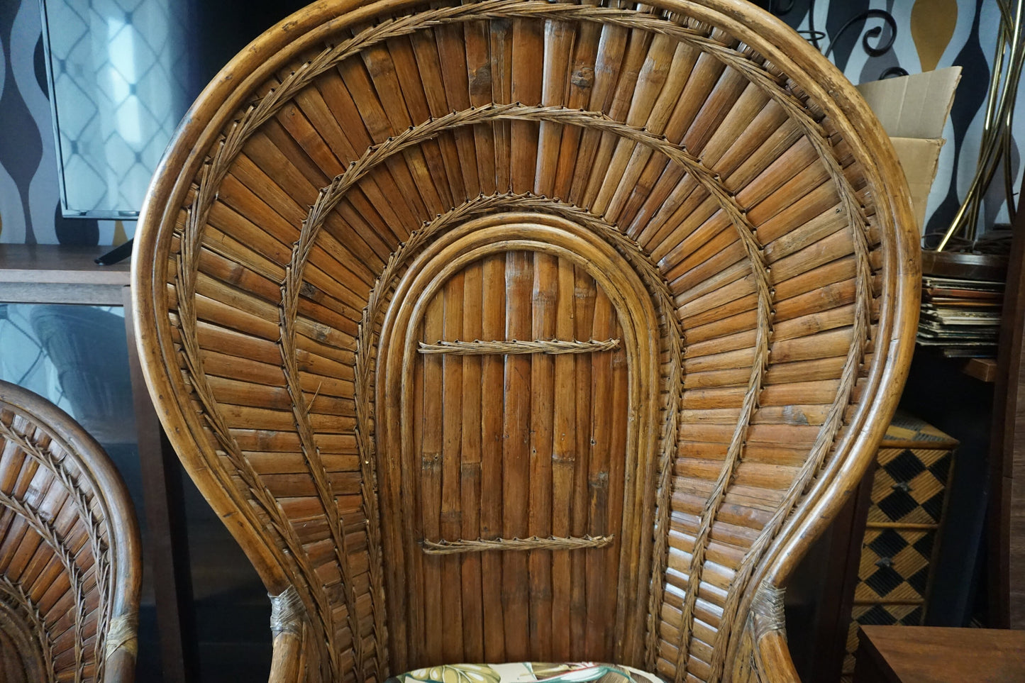 Mid Century Modern - Rattan - Rising Sun Chair- Peacock Chair