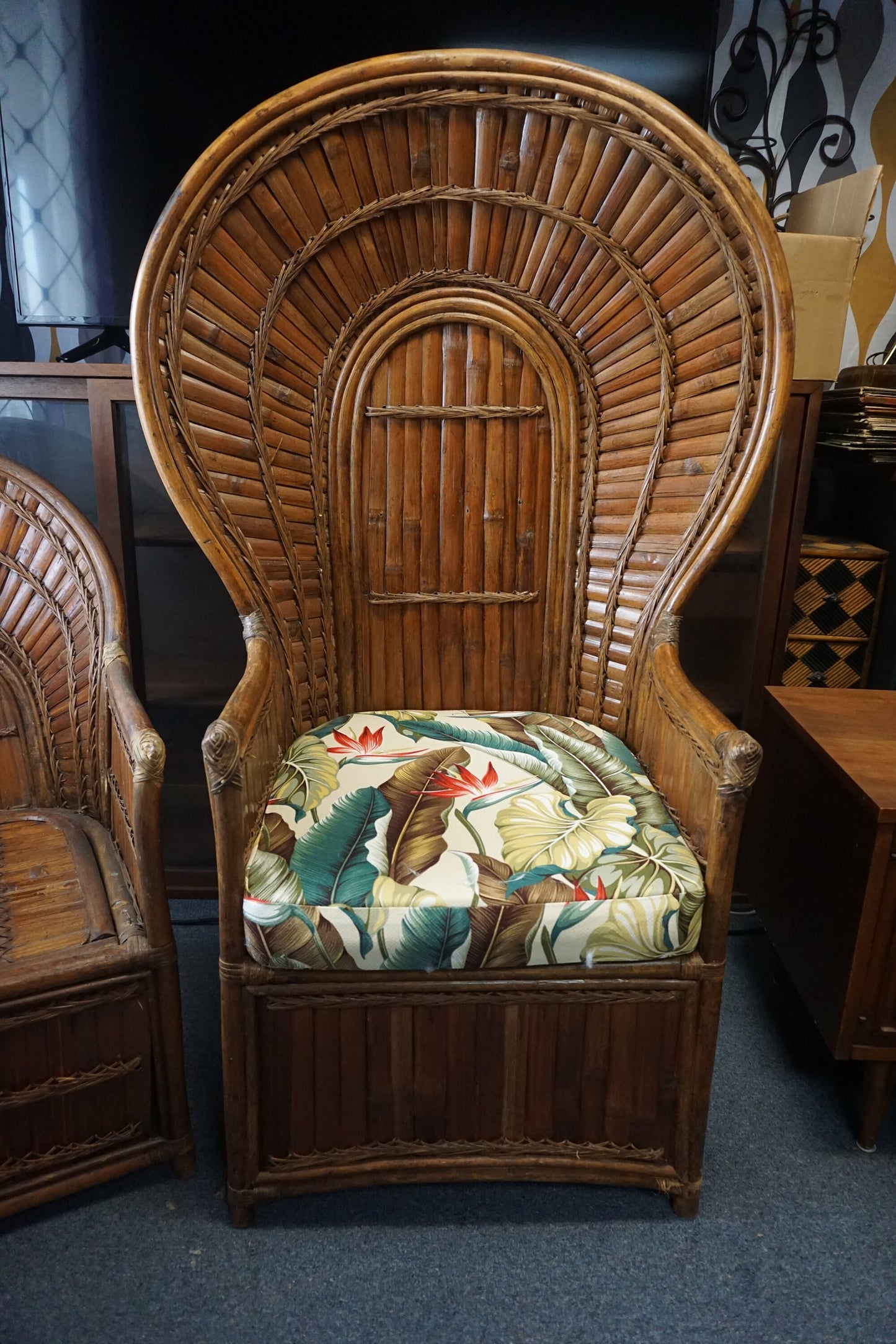 Mid Century Modern - Rattan - Rising Sun Chair- Peacock Chair