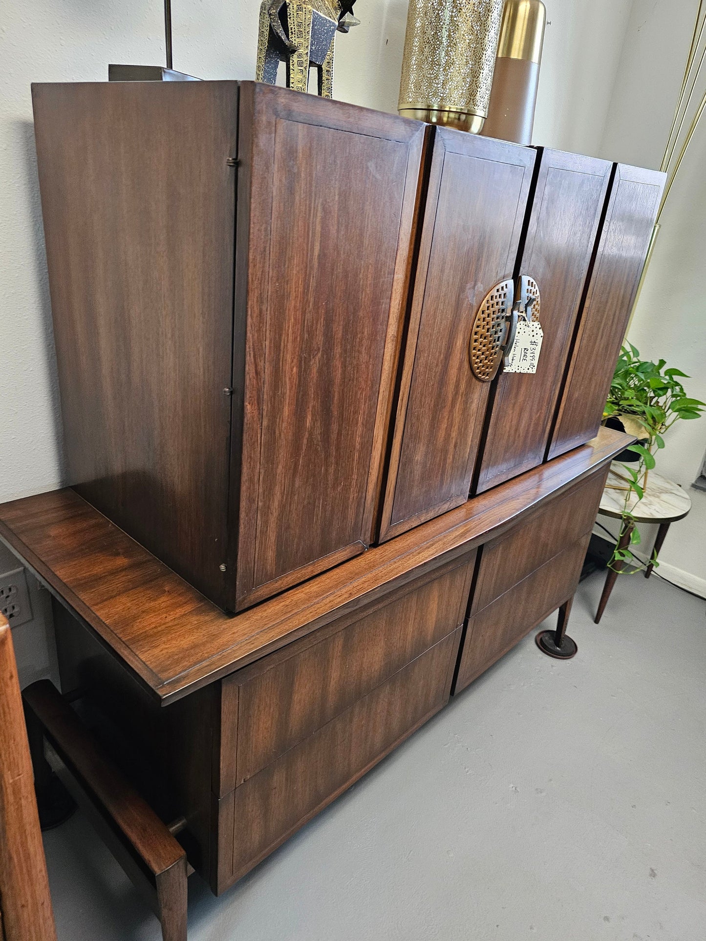 Helen Hobey Baker MCM Dresser/Armoire/Tall Chest, Walnut and Brass 1950s