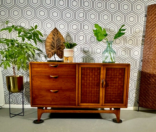 Warren Church Lane Perception woven front small Walnut Credenza Vintage MCM***FREE SHIPPING***