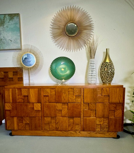 Lane Staccato Brutalist Vintage MCM Oak Dresser 1960s