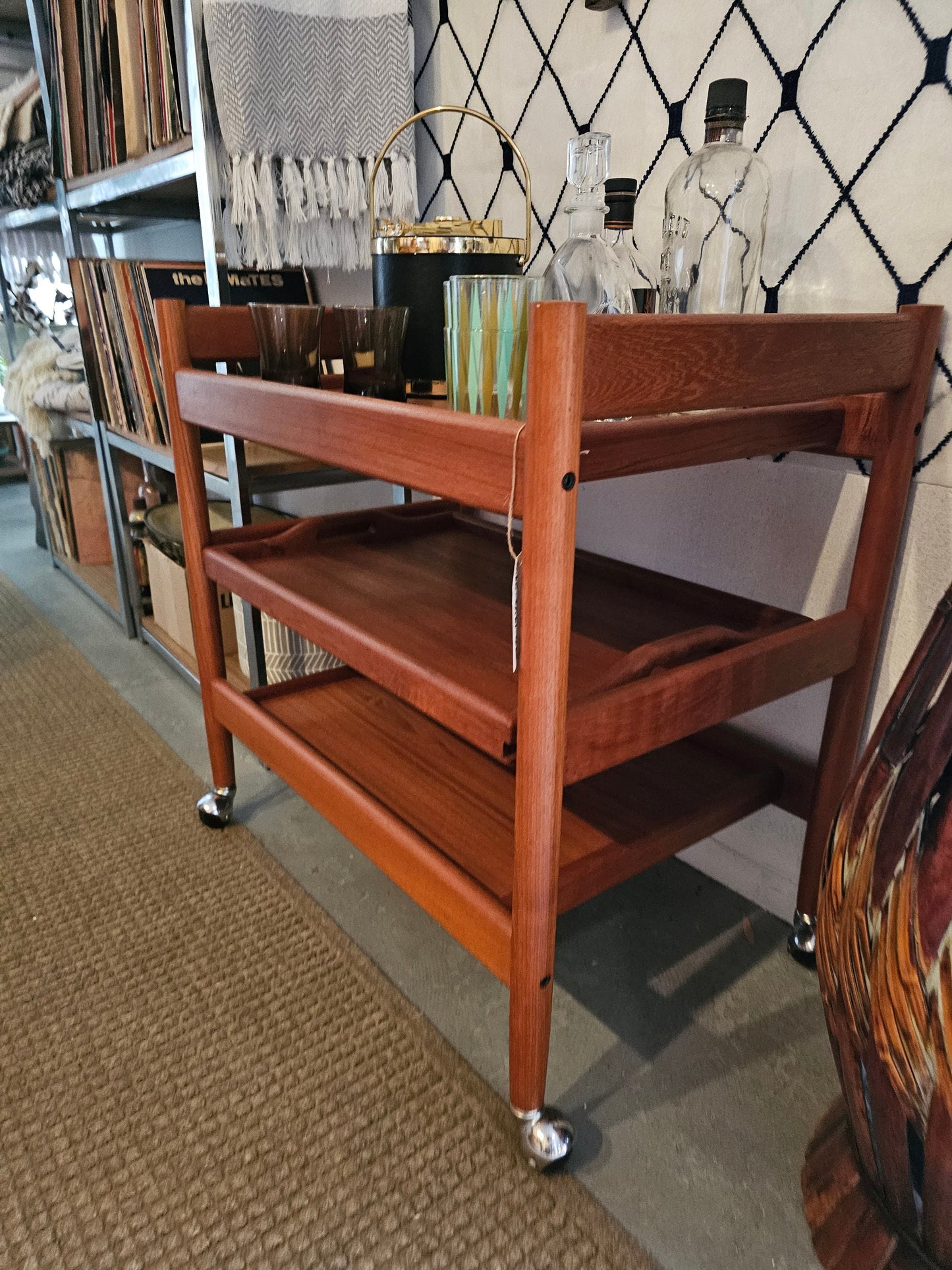 MCM Danish Teak Bar Cart - On Wheels!