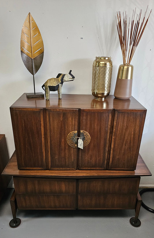 Helen Hobey Baker MCM Dresser/Armoire/Tall Chest, Walnut and Brass 1950s