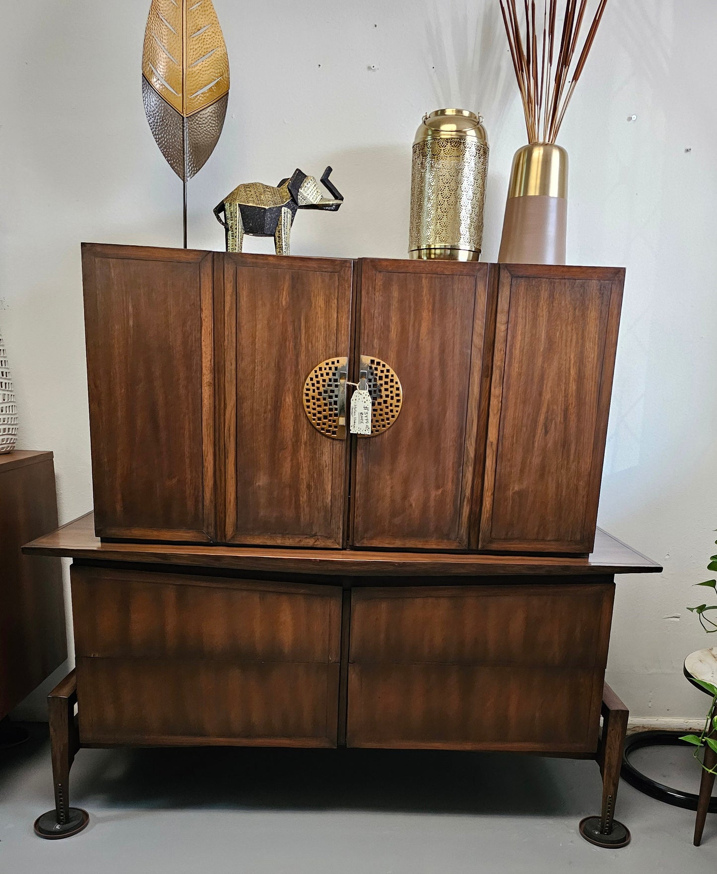 Helen Hobey Baker MCM Dresser/Armoire/Tall Chest, Walnut and Brass 1950s