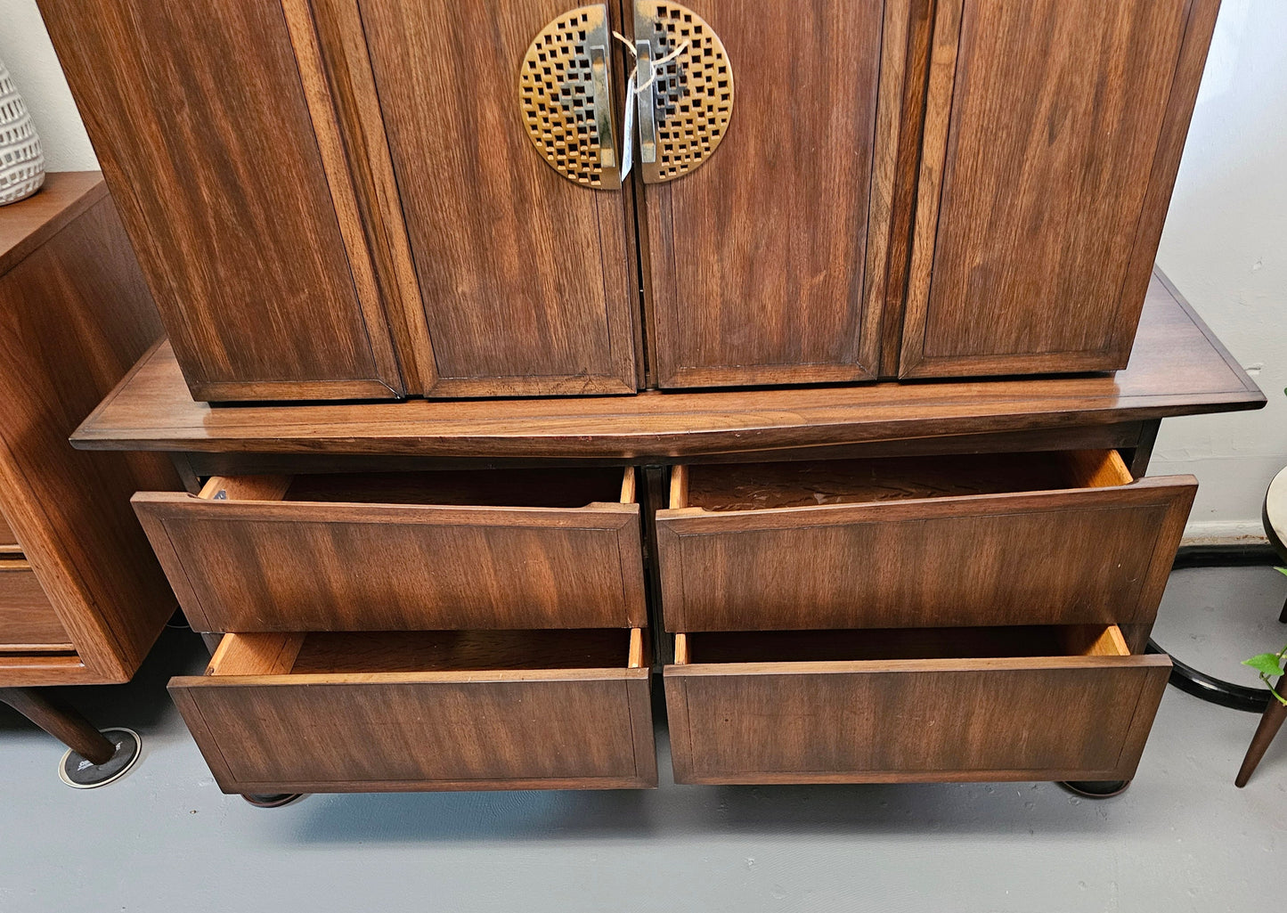 Helen Hobey Baker MCM Dresser/Armoire/Tall Chest, Walnut and Brass 1950s