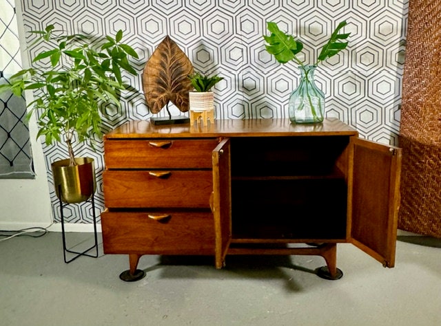 Warren Church Lane Perception woven front small Walnut Credenza Vintage MCM***FREE SHIPPING***