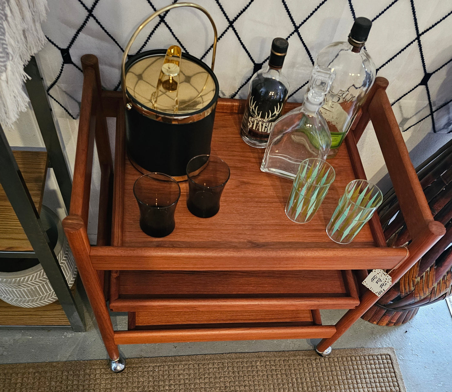 MCM Danish Teak Bar Cart - On Wheels!