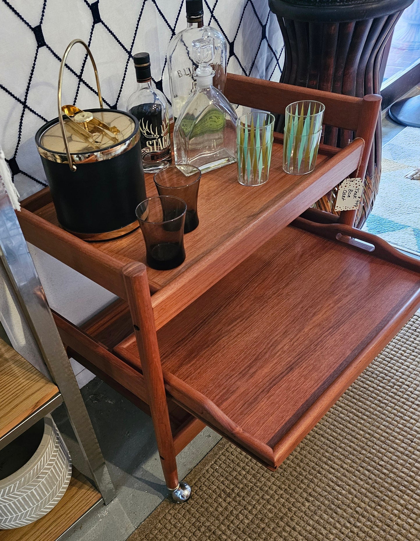 MCM Danish Teak Bar Cart - On Wheels!