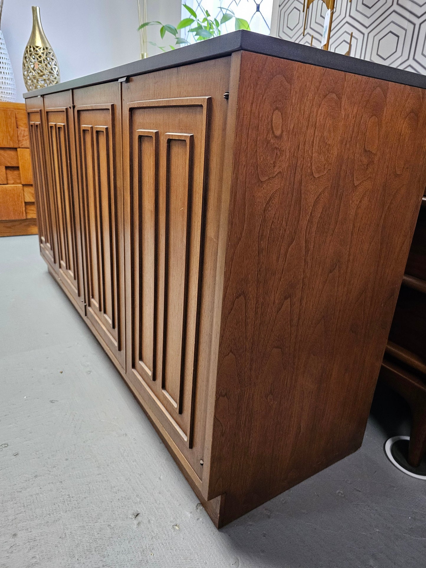 Broyhill Sulptra - Buffet / Credenza - Walnut Slate top - 1960s