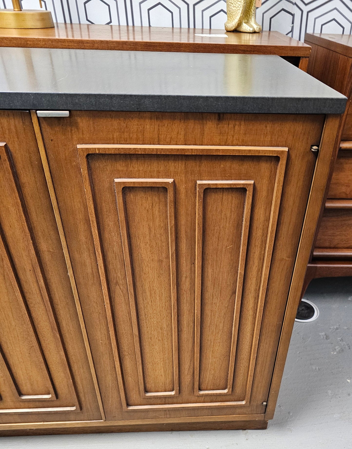 Broyhill Sulptra - Buffet / Credenza - Walnut Slate top - 1960s