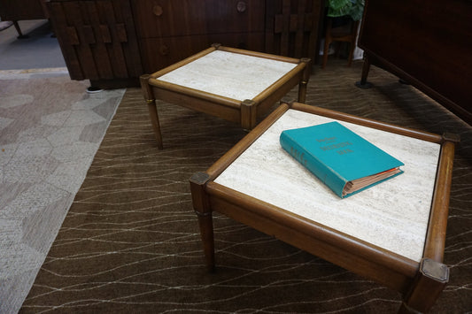 Mid-Century Modern Stone Top Coffee Table Set