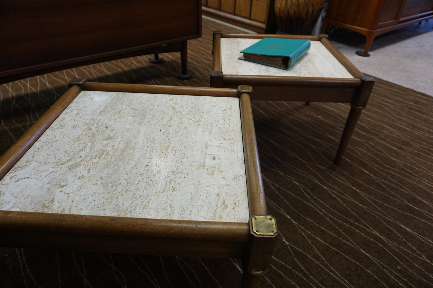 Mid-Century Modern Stone Top Coffee Table Set