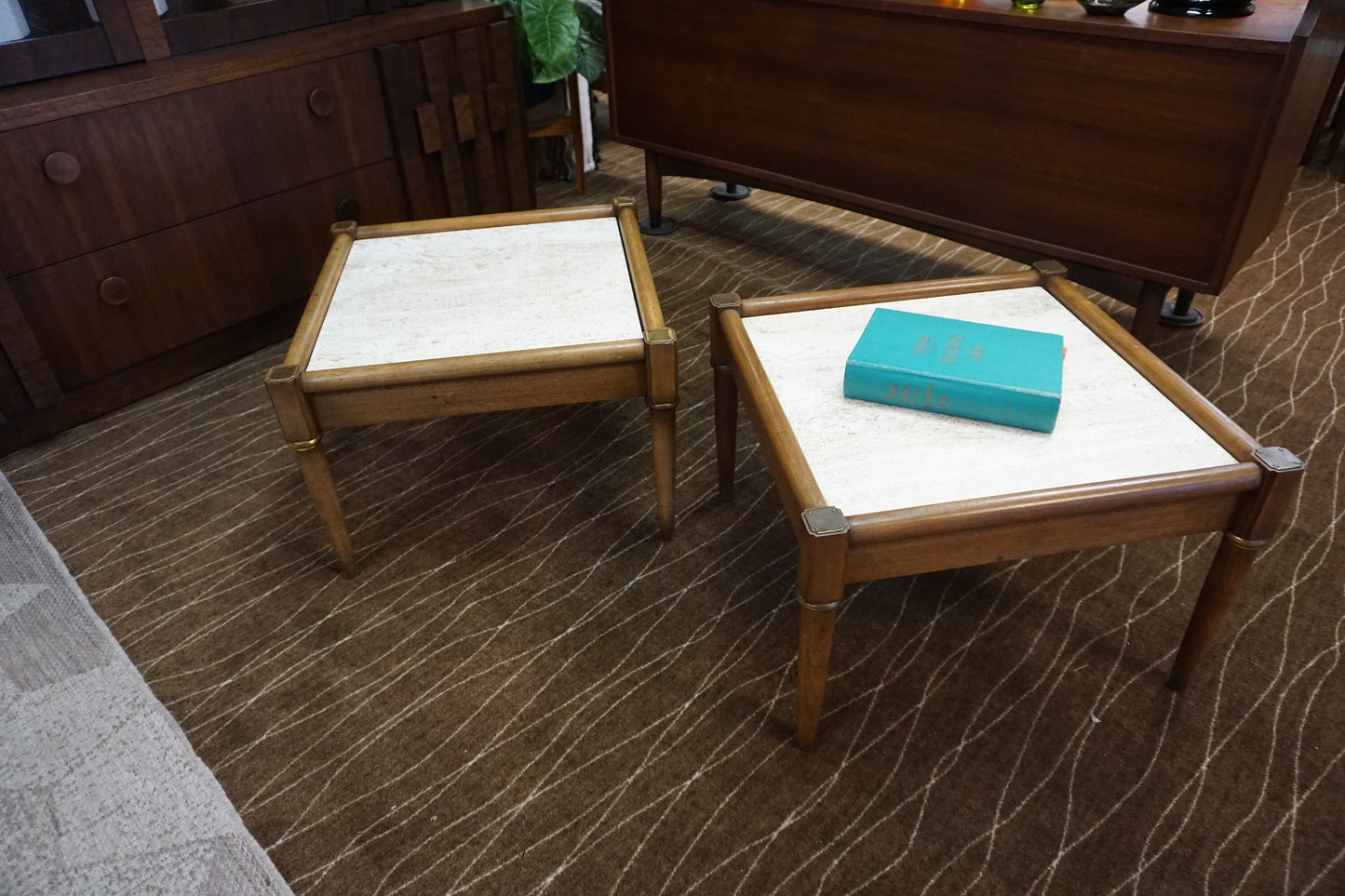 Mid-Century Modern Stone Top Coffee Table Set