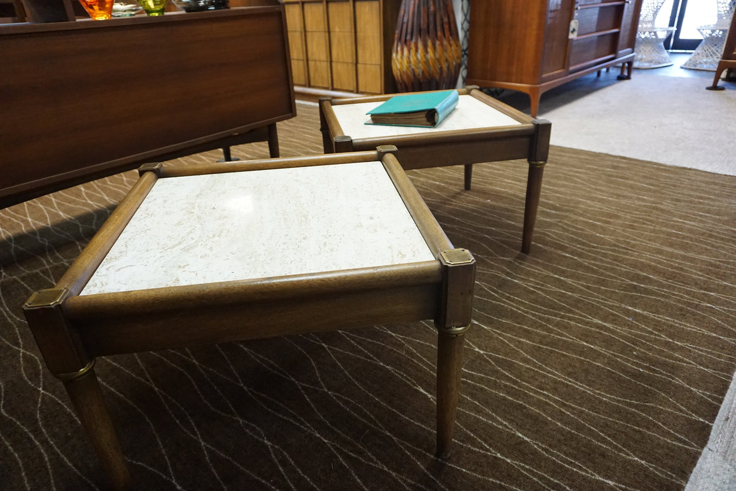 Mid-Century Modern Stone Top Coffee Table Set