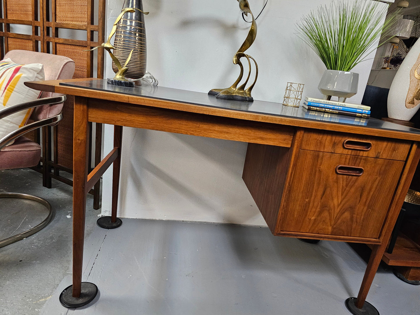 Mid Century Modern Desk: Founders by Jack Cartwright: Walnut and Slate: