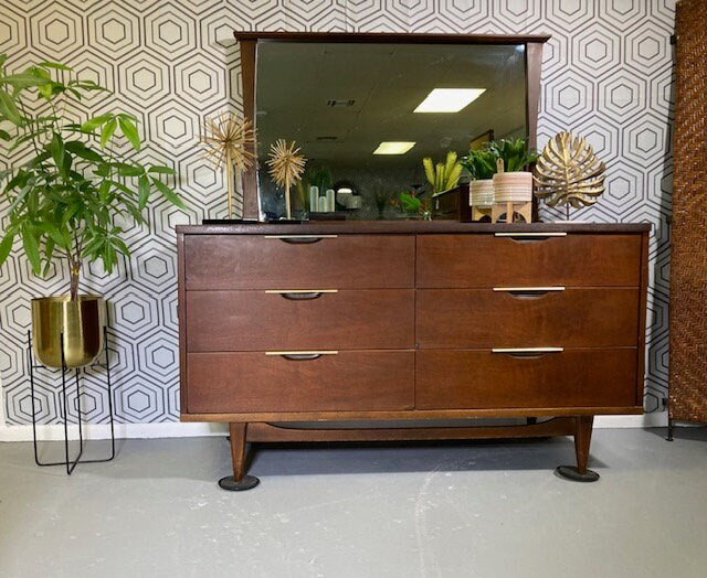 Mid Century Modern Dresser: Kent Coffey the Tableau Model Vintage MCM Dresser Walnut & Brass