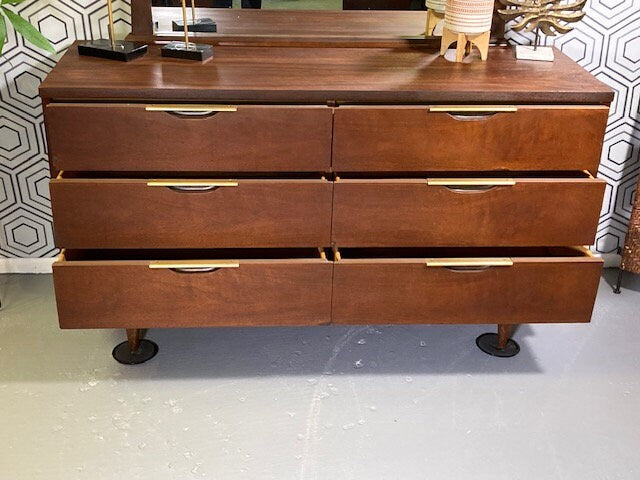 Mid Century Modern Dresser: Kent Coffey the Tableau Model Vintage MCM Dresser Walnut & Brass