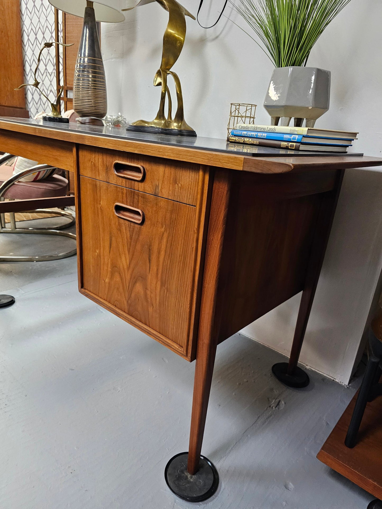 Mid Century Modern Desk: Founders by Jack Cartwright: Walnut and Slate: