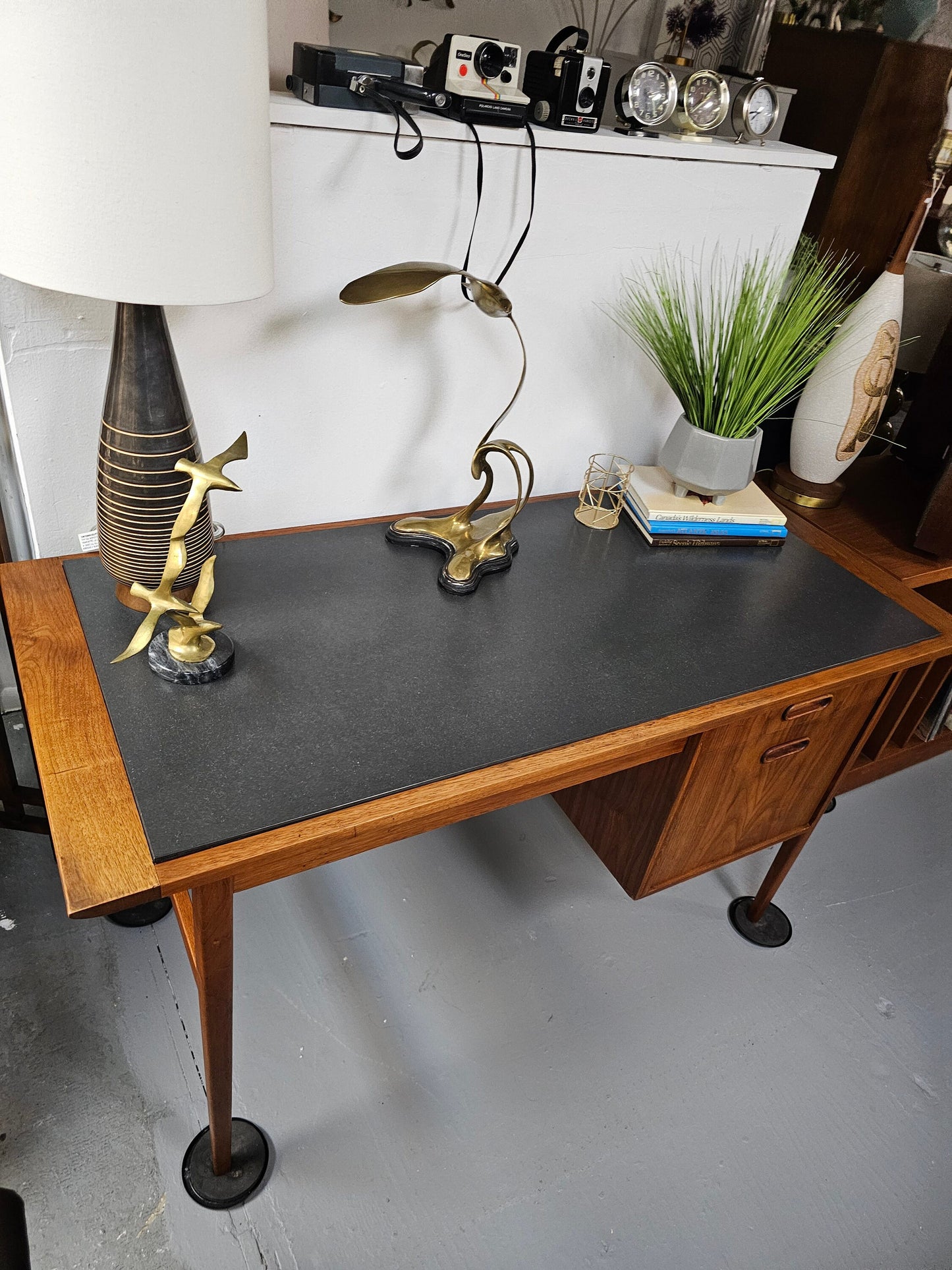 Mid Century Modern Desk: Founders by Jack Cartwright: Walnut and Slate: