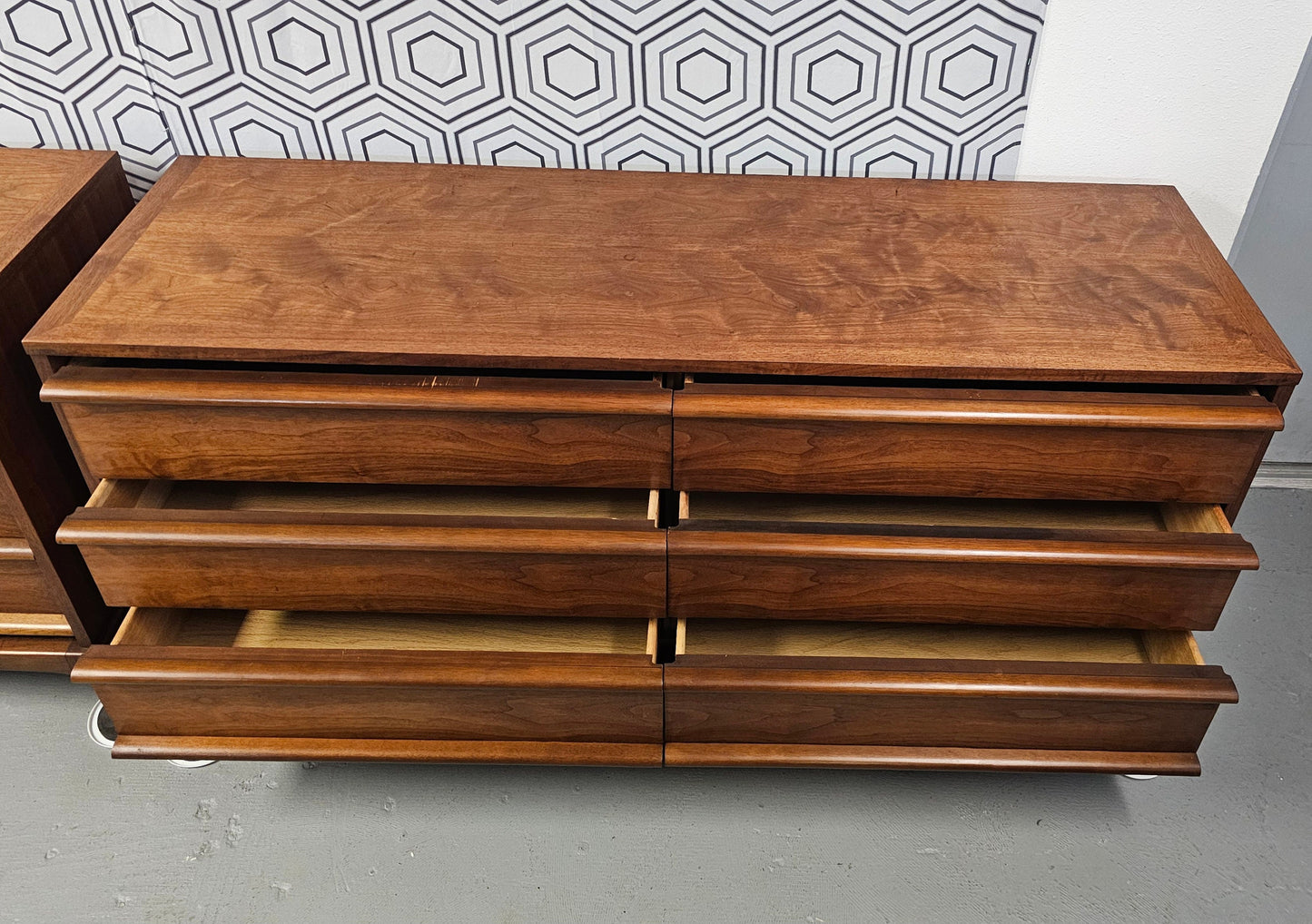 Mid Century Modern Longboy Lane Dresser: Walnut 6 Drawer Vintage MCM