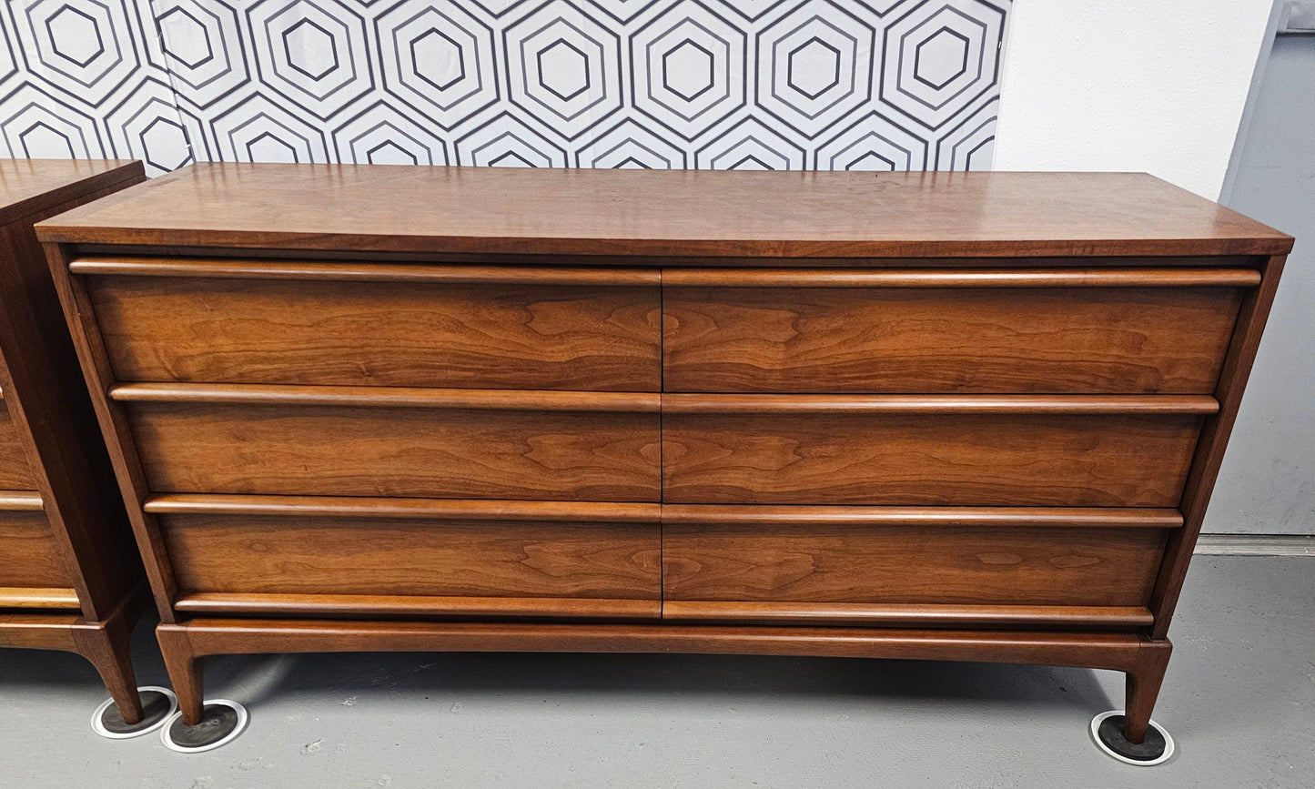 Mid Century Modern Longboy Lane Dresser: Walnut 6 Drawer Vintage MCM